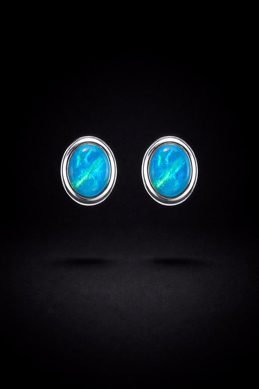 Blue Opal Oval Earrings – "Blue Aurora"
