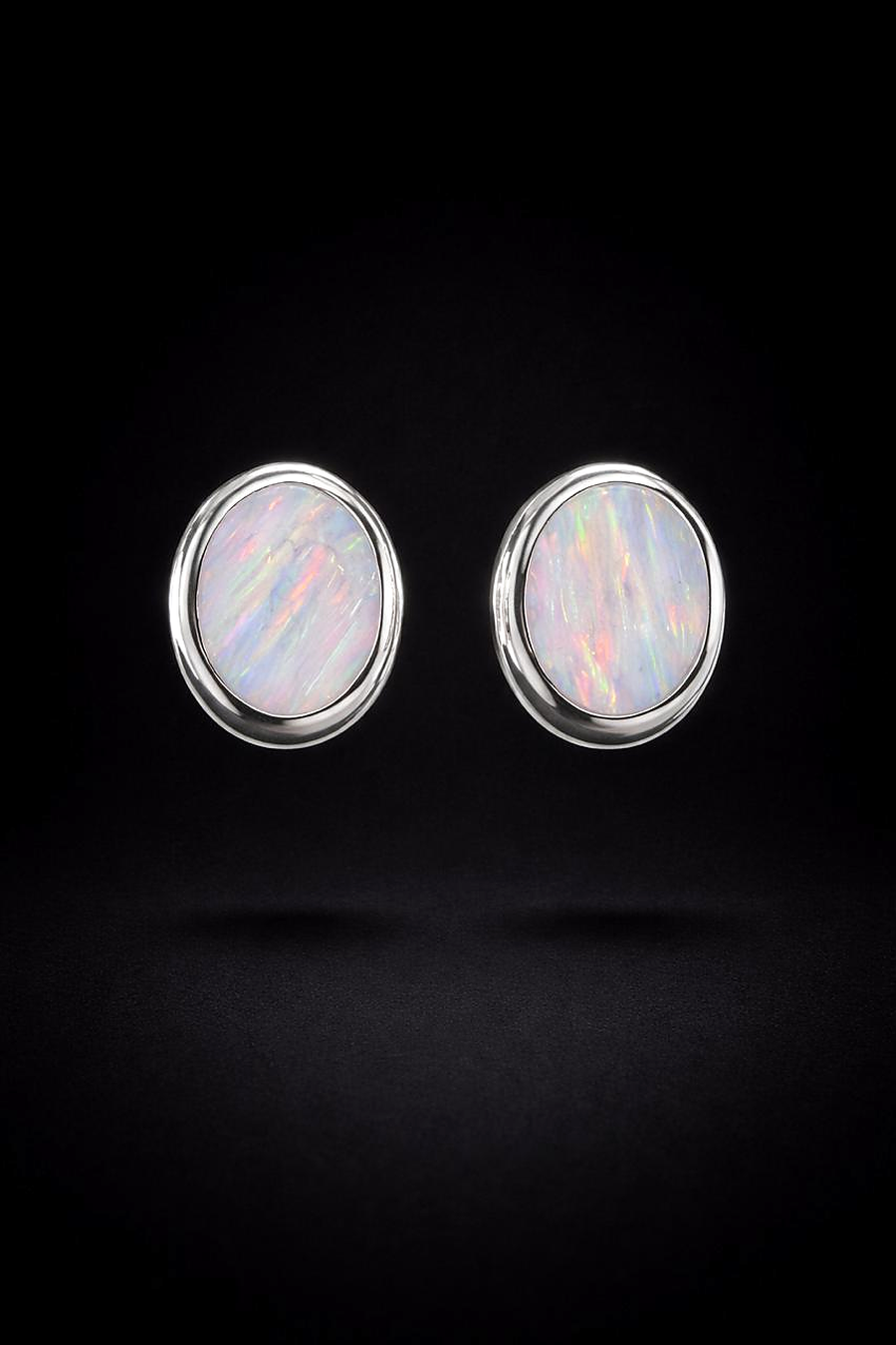 White Opal Oval Earrings – "Iridescent Mist"